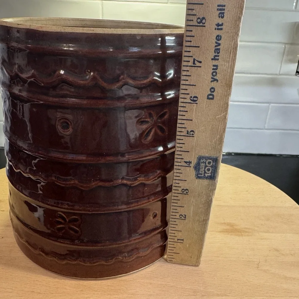 Marcrest‎ Daisy Dot Stoneware COOKIE JAR Colorado Utensil jar Brown 8